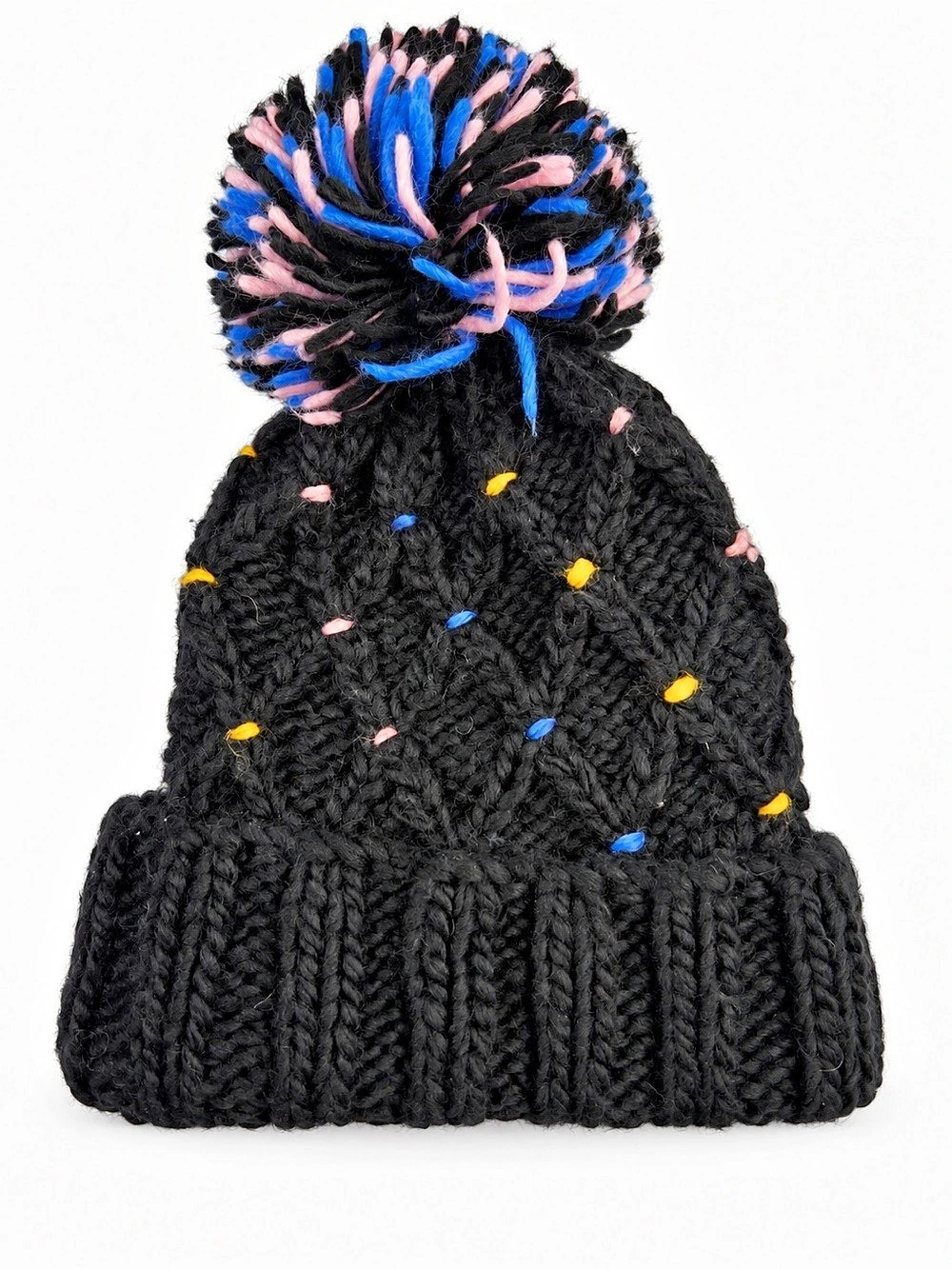 Shiraleah Chicago Black Confetti Knit Pom Pom Beanie Cozy Winter Ski Hat